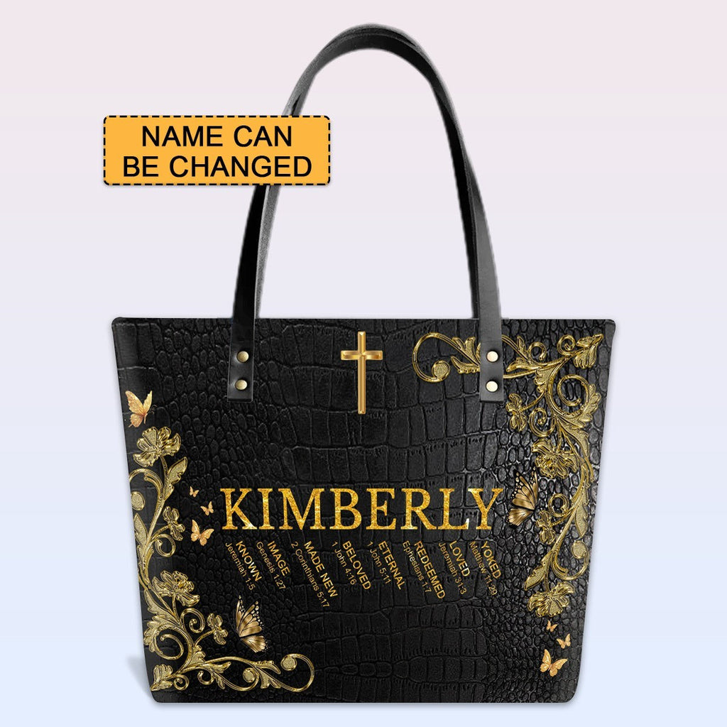 Personalized Bible Verse Name Leather Tote Bag