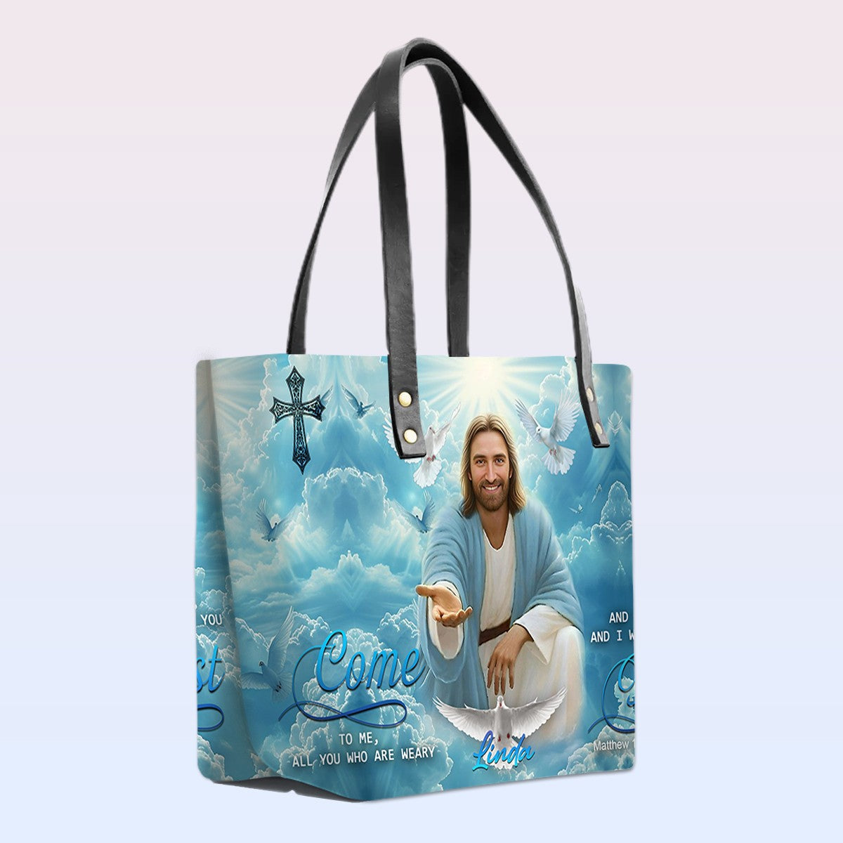 Personalized Bible Verse Leather Tote Bag