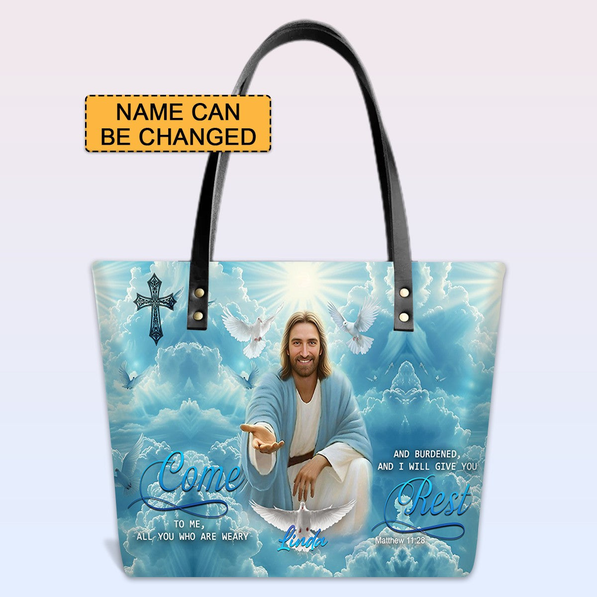 Personalized Bible Verse Leather Tote Bag
