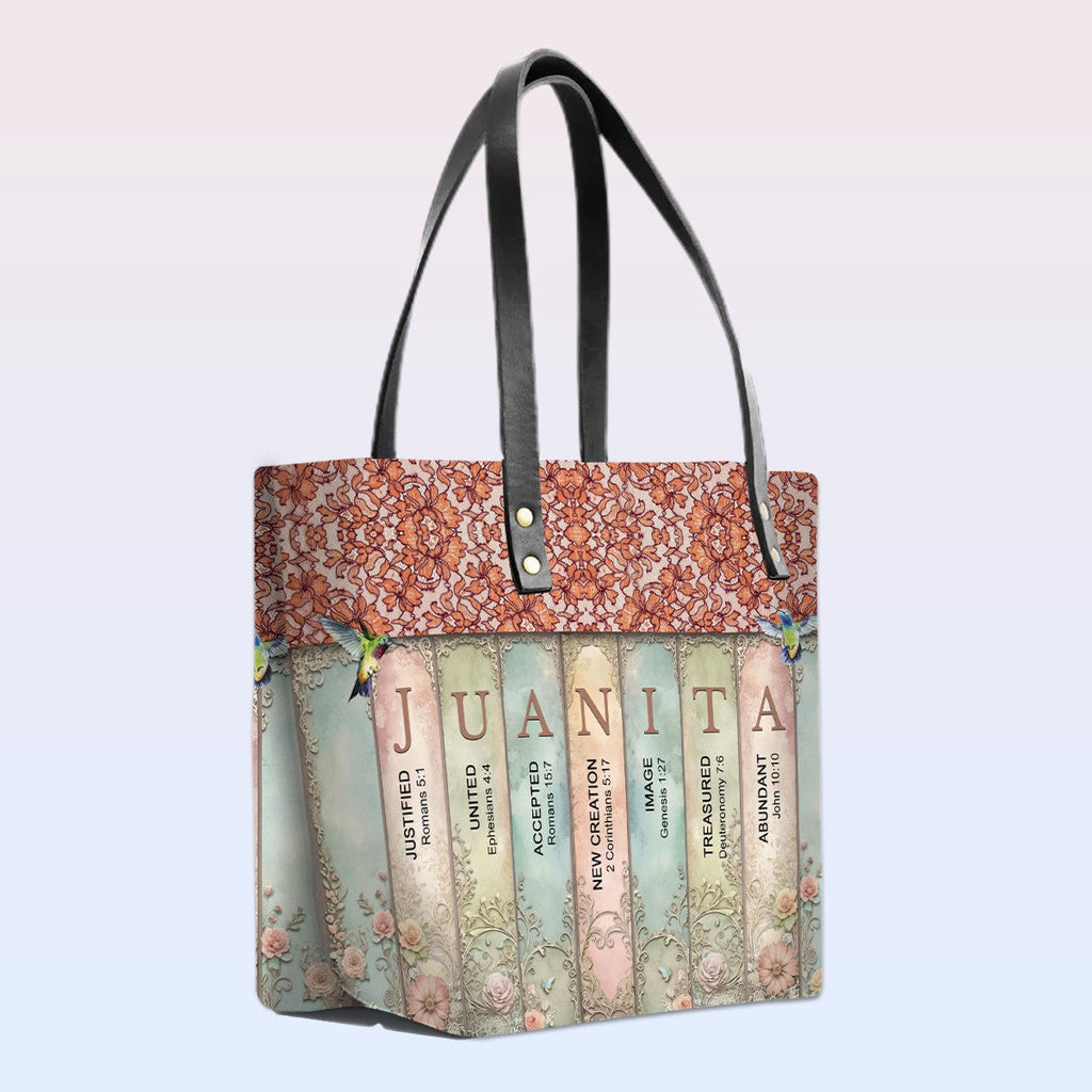 Personalized Bible Verse Name Leather Tote Bag