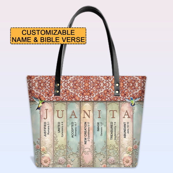 Personalized Bible Verse Name Leather Tote Bag