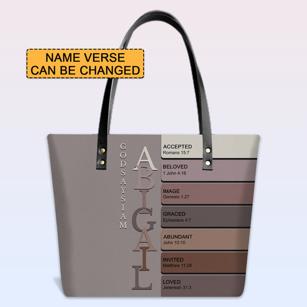 Personalized Bible Verse Leather Tote Bag