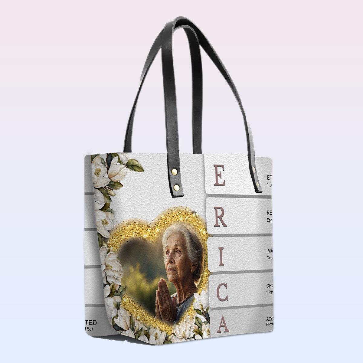 Personalized Bible Verse Leather Tote Bag