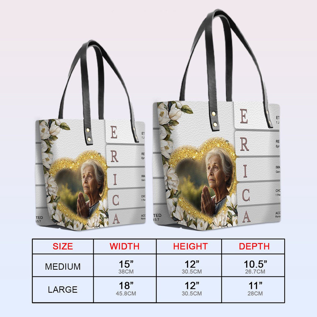 Personalized Bible Verse Leather Tote Bag