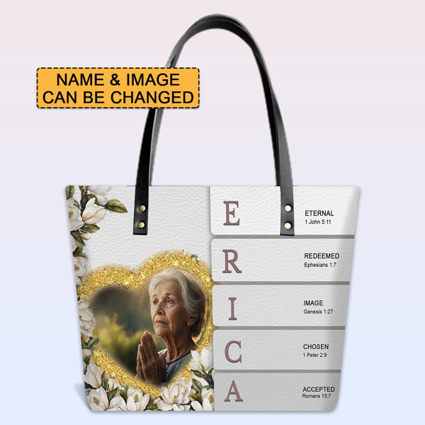 Personalized Bible Verse Leather Tote Bag