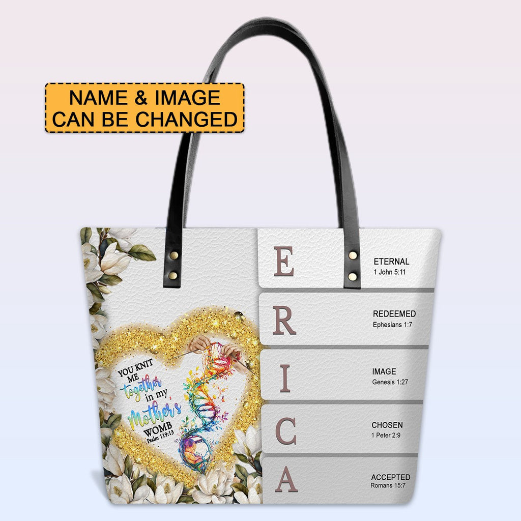 Personalized Bible Verse Leather Tote Bag