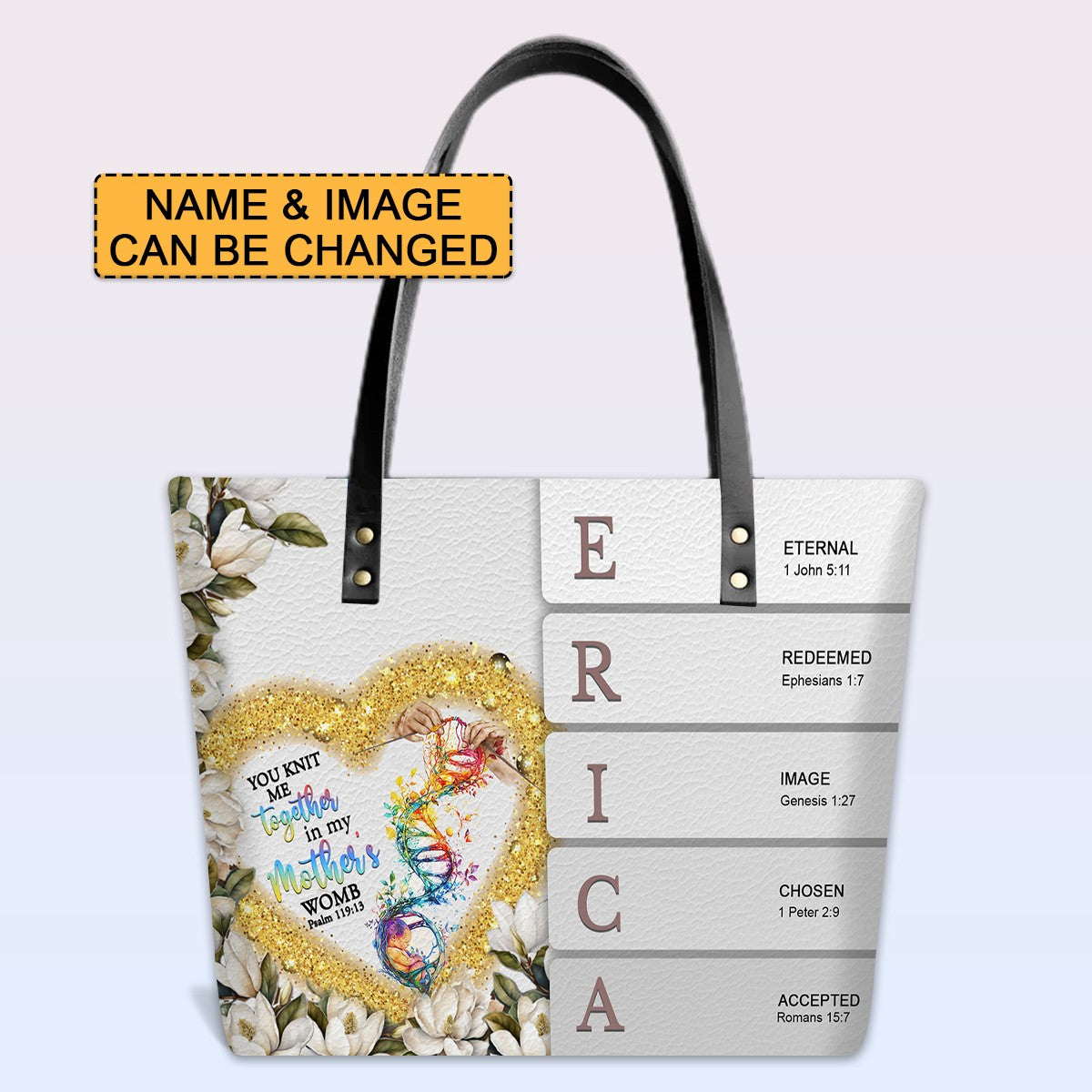 Personalized Bible Verse Leather Tote Bag