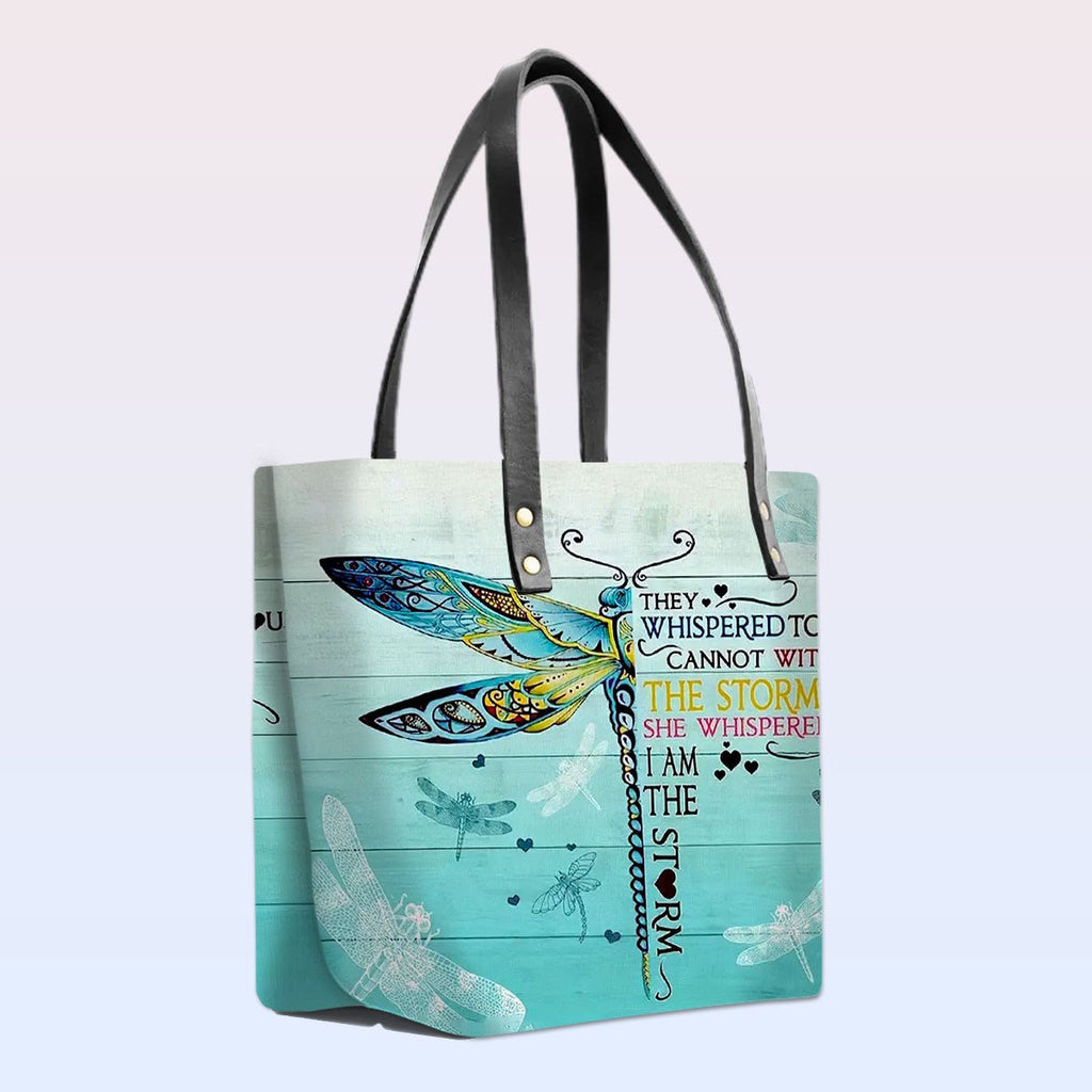 Personalized Dragonfly Bible Verse Leather Tote
