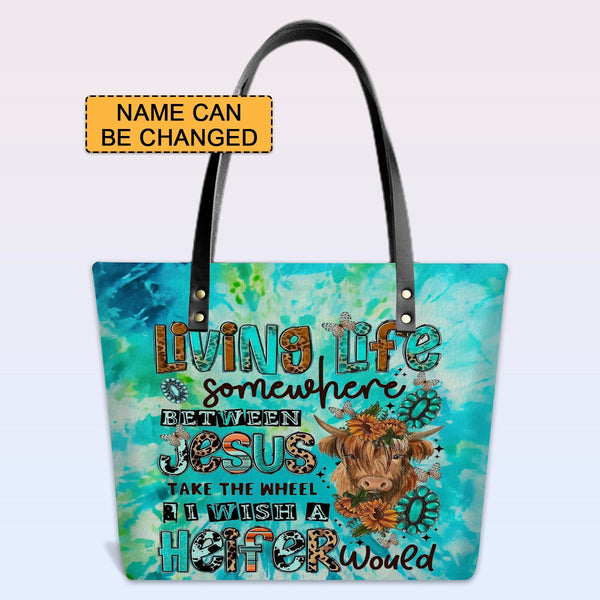 Personalized Bible Verse Leather Tote Bag