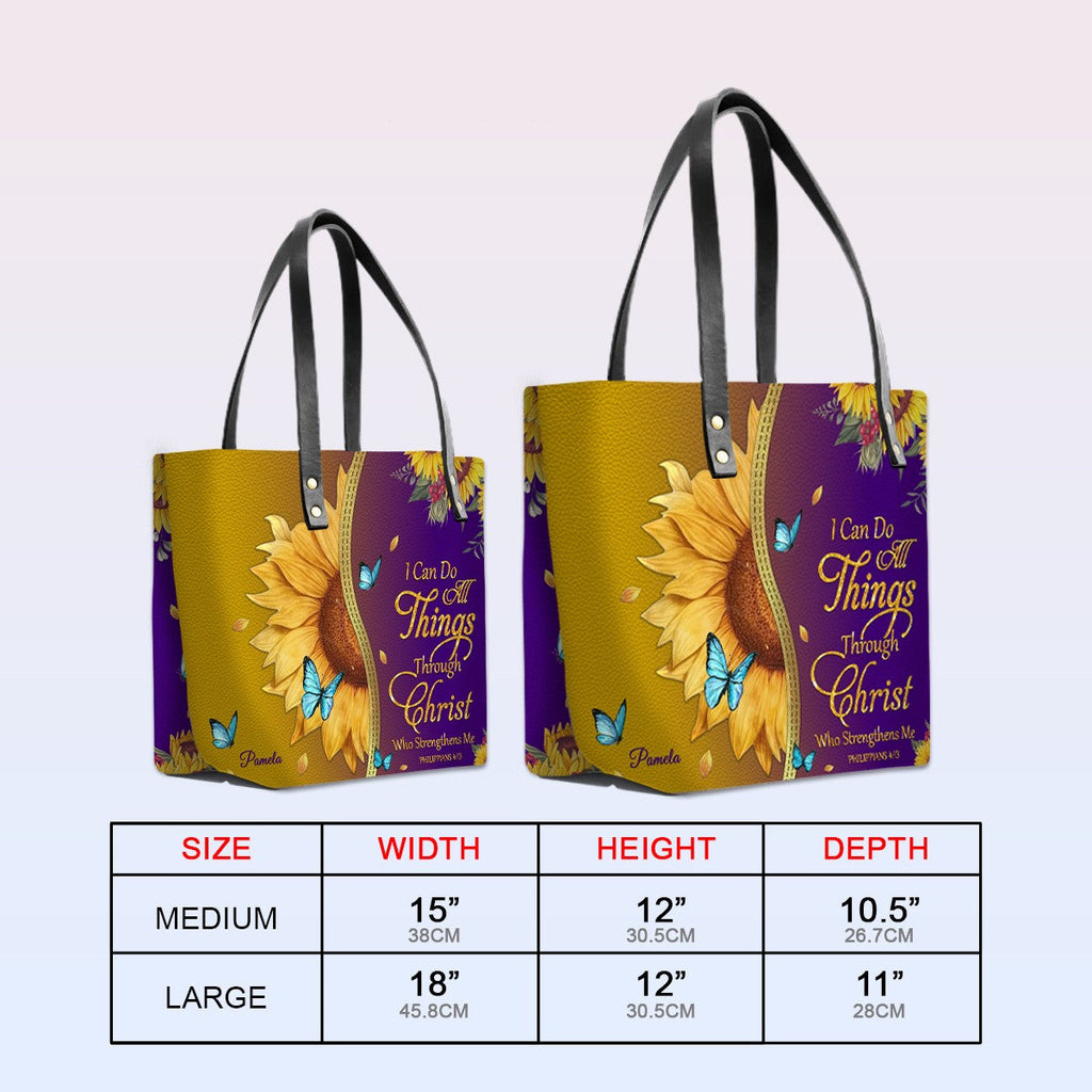 Personalized Bible Verse Sunflower Leather Tote