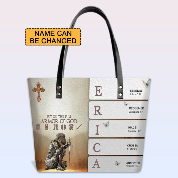Personalized Bible Verse Leather Tote Bag