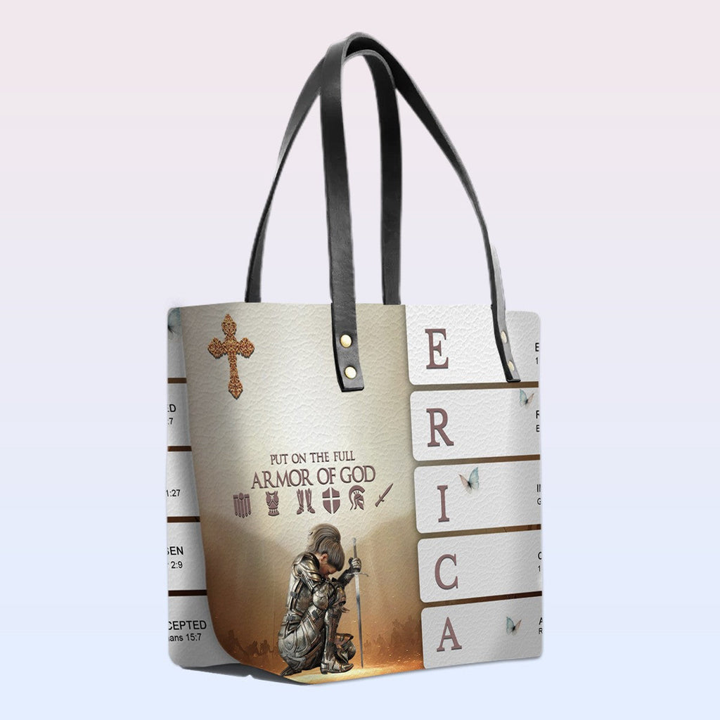 Personalized Bible Verse Leather Tote Bag
