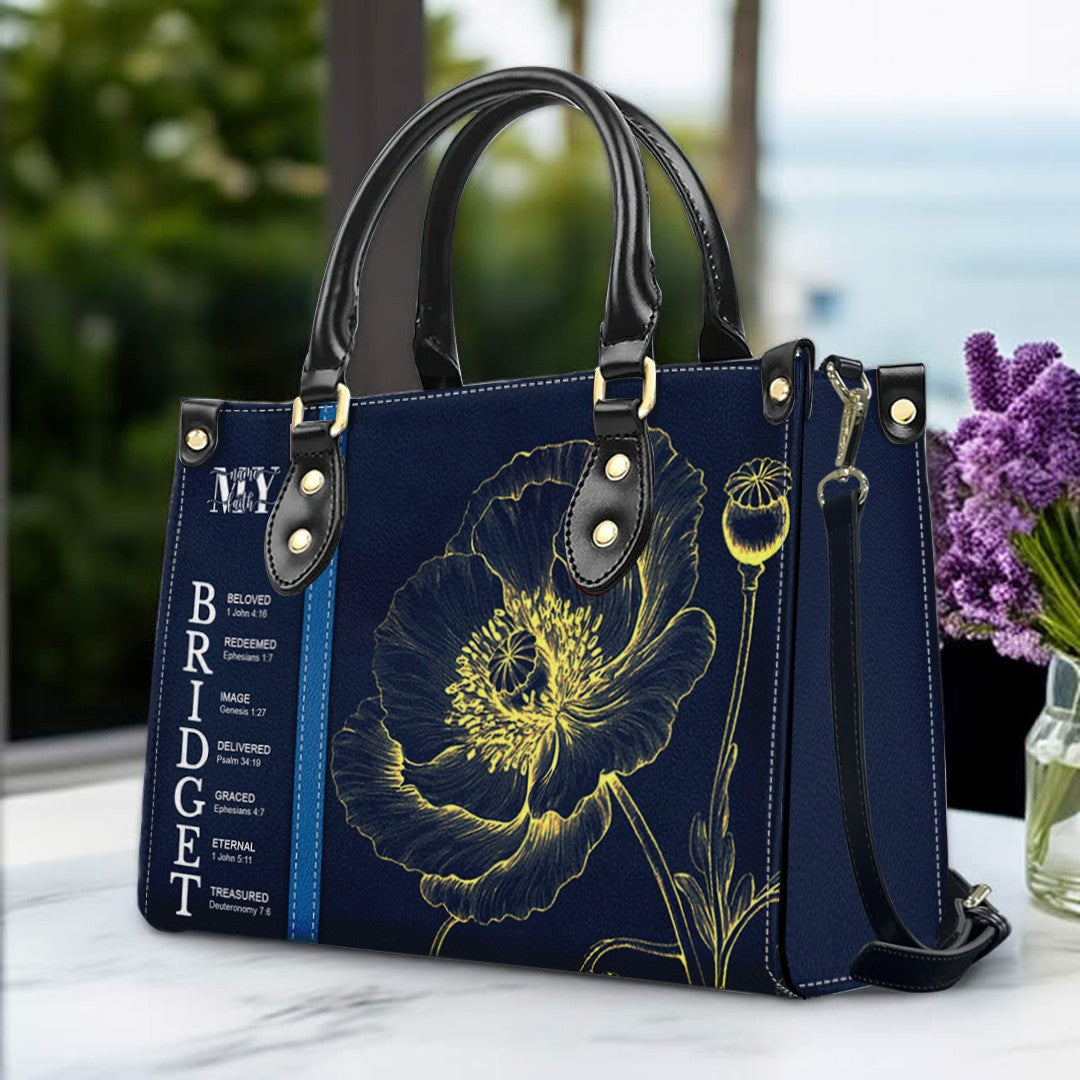 Personalized Birth Flower Leather Handbag