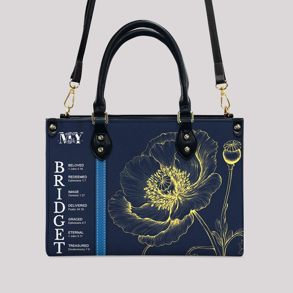 Personalized Birth Flower Leather Handbag