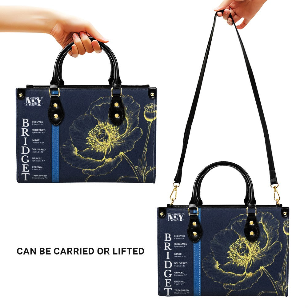 Personalized Birth Flower Leather Handbag