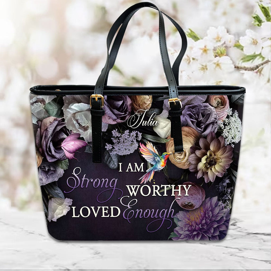Personalized Floral Leather Tote Bag