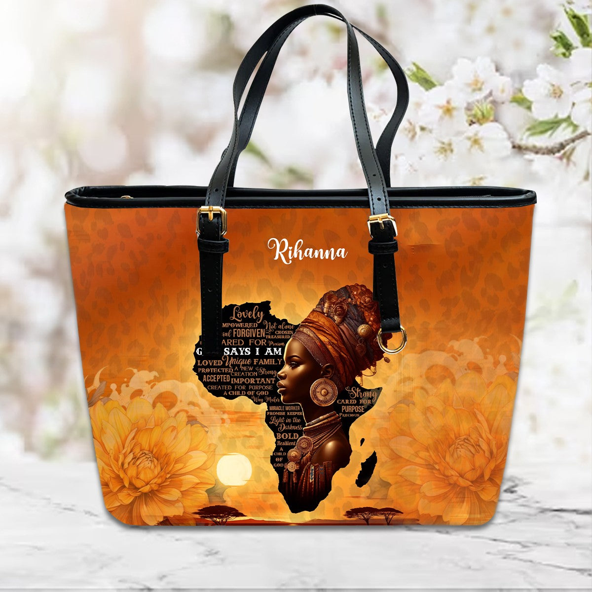 Personalized Afrocentric Leather Tote Bag