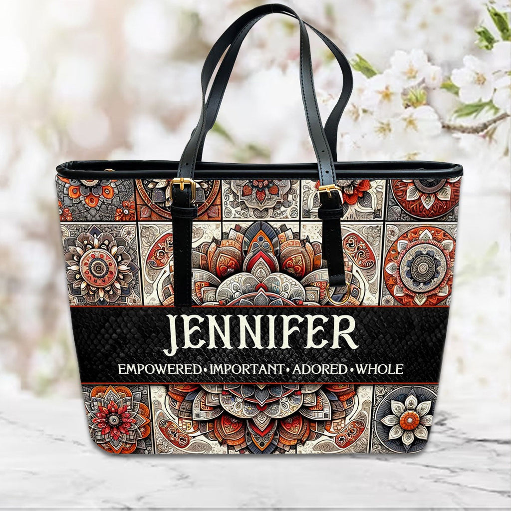 Personalized Mandala Leather Tote Bag