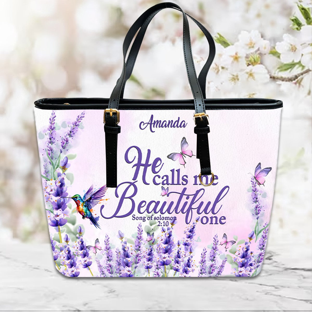 Personalized Lavender Scripture Leather Handbag