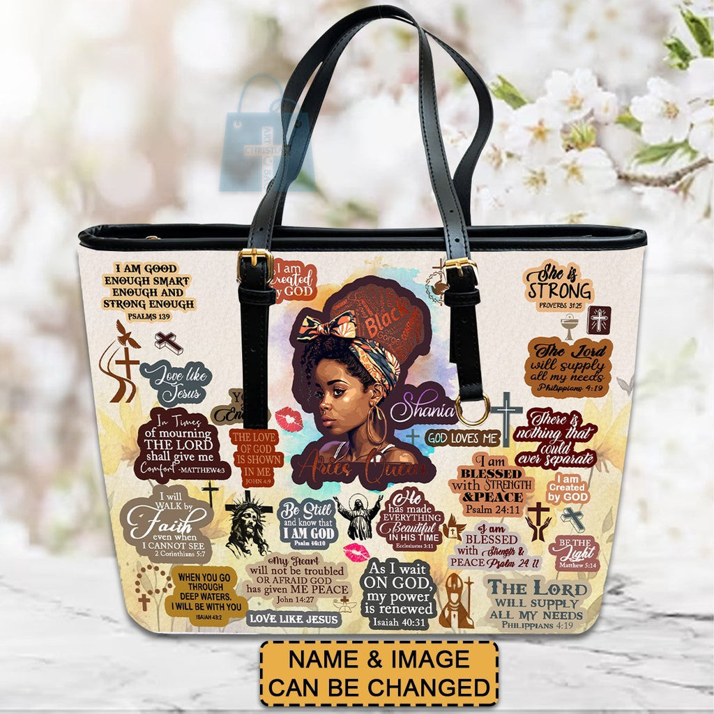 Personalized Black Woman Faith Leather Handbag