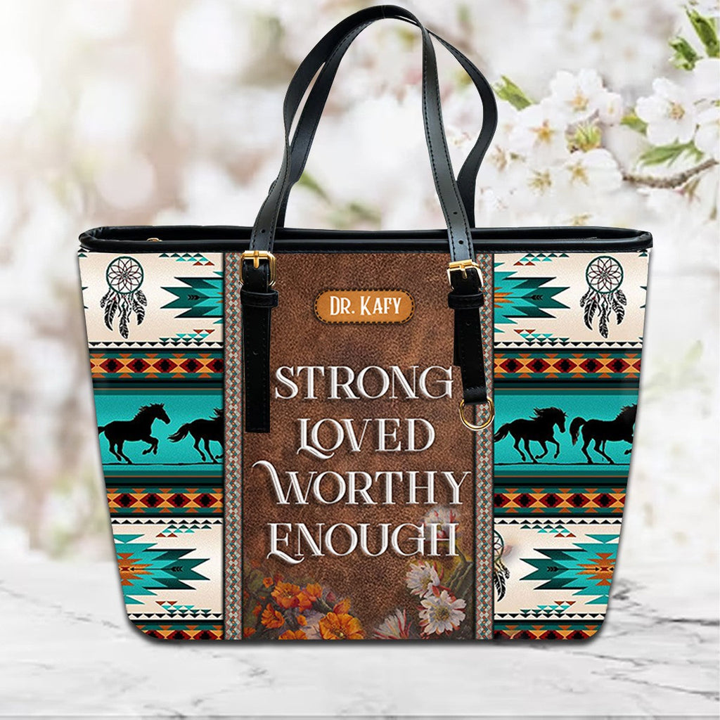 I Am Strong Loved Worthy Leather Handbag