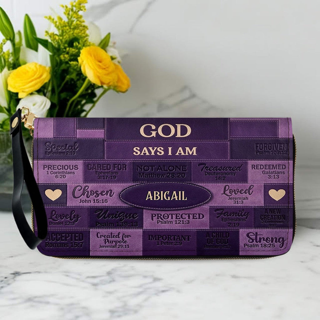 God Says I Am Personalized Leather Handbag Set