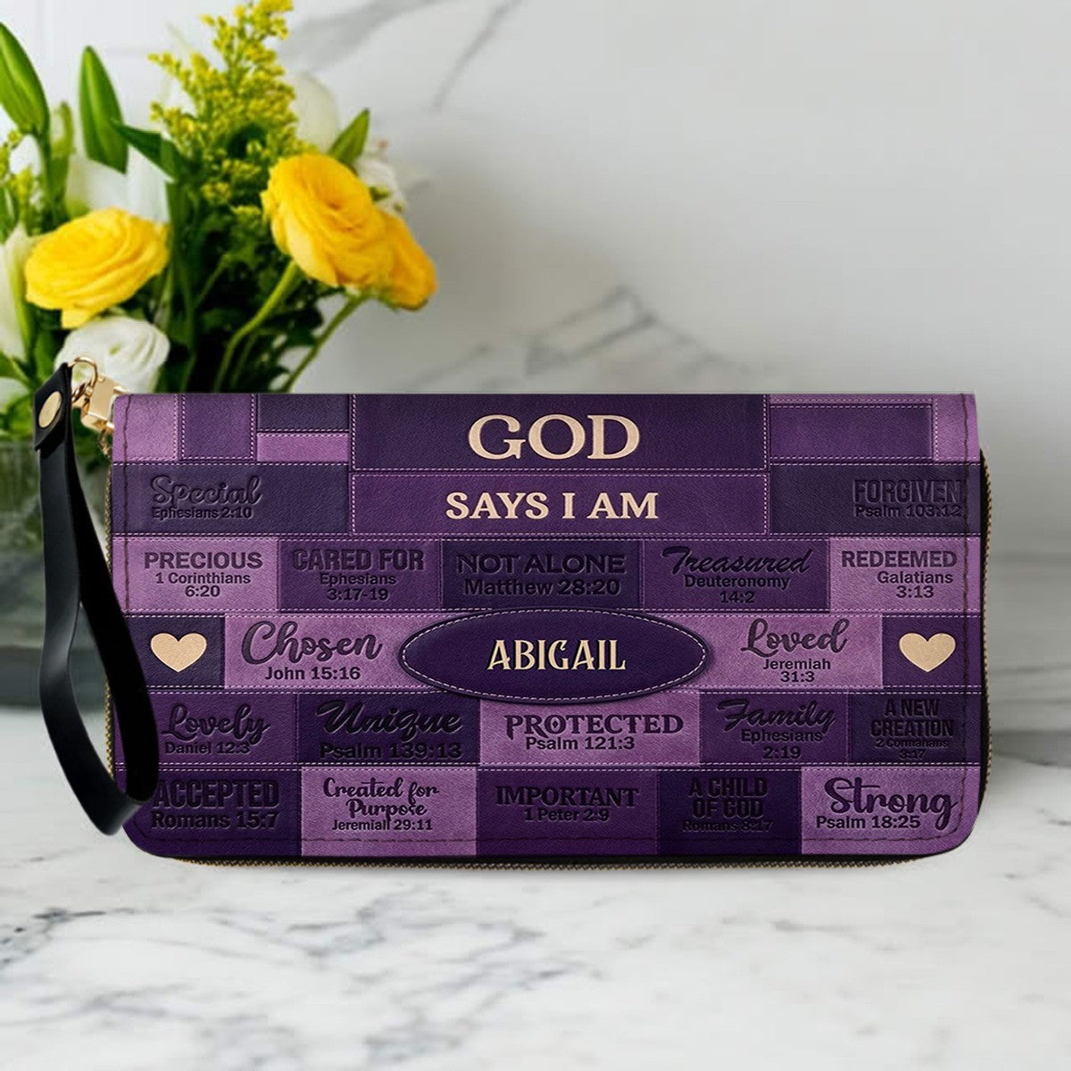 God Says I Am Personalized Leather Handbag Set