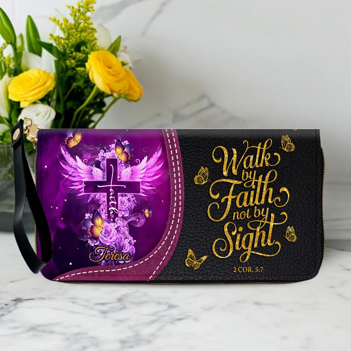 Personalized Christian Cross & Wings Leather Handbag