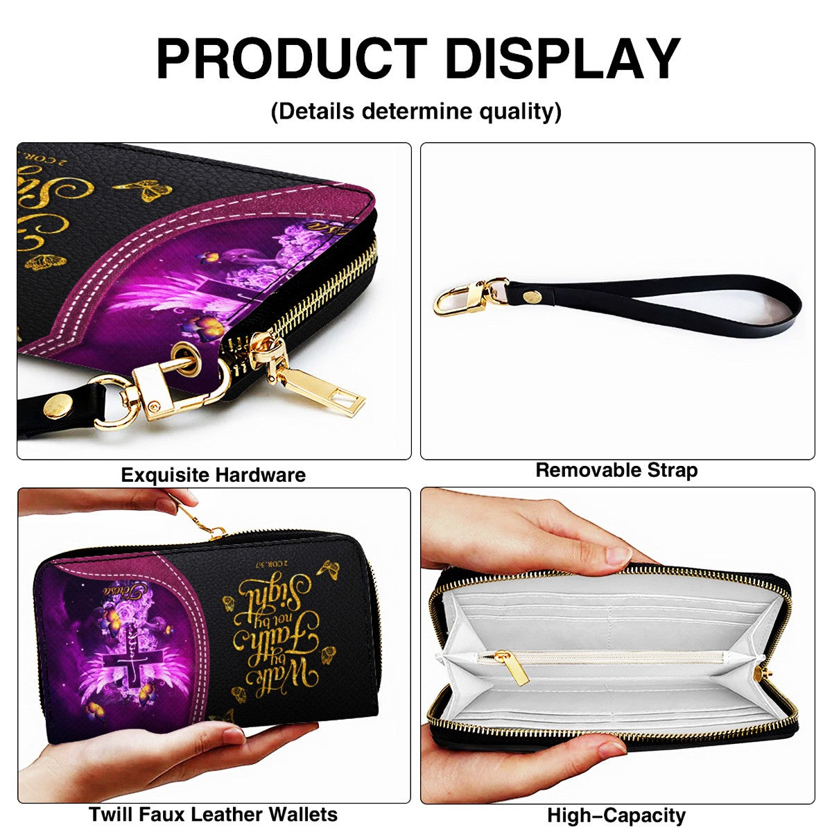 Personalized Christian Cross & Wings Leather Handbag