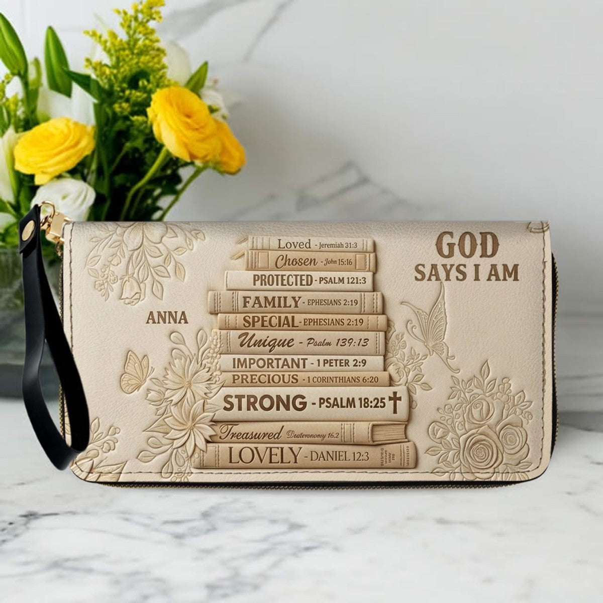 Personalized God Says I Am Leather Tote Bag