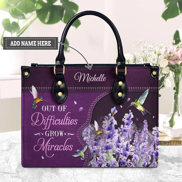 Hummingbird 1 Peter 5:10 Leather Handbag