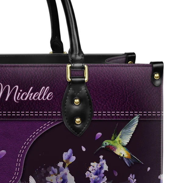 Hummingbird Miracle 1 Peter 5:10 Leather Handbag