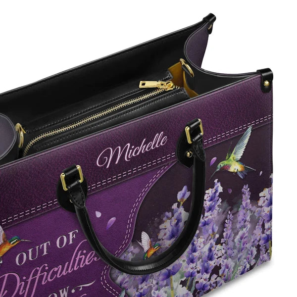 Hummingbird Miracle 1 Peter 5:10 Leather Handbag