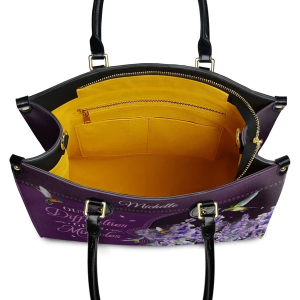 Hummingbird Miracle 1 Peter 5:10 Leather Handbag