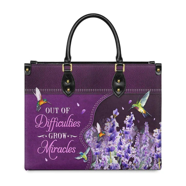 Hummingbird Miracle 1 Peter 5:10 Leather Handbag