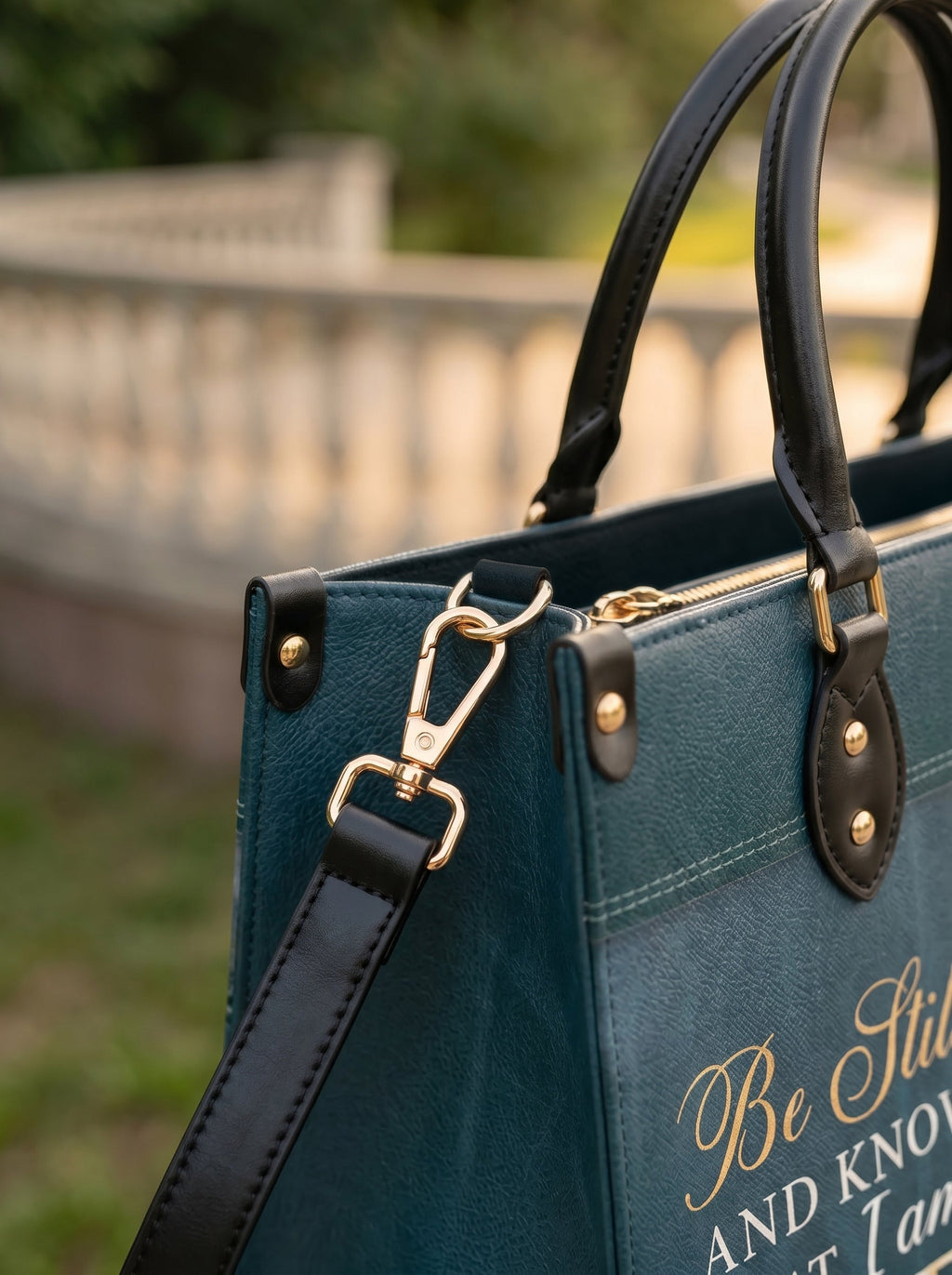 Psalm 46:10 Peace Scripture Leather Handbag