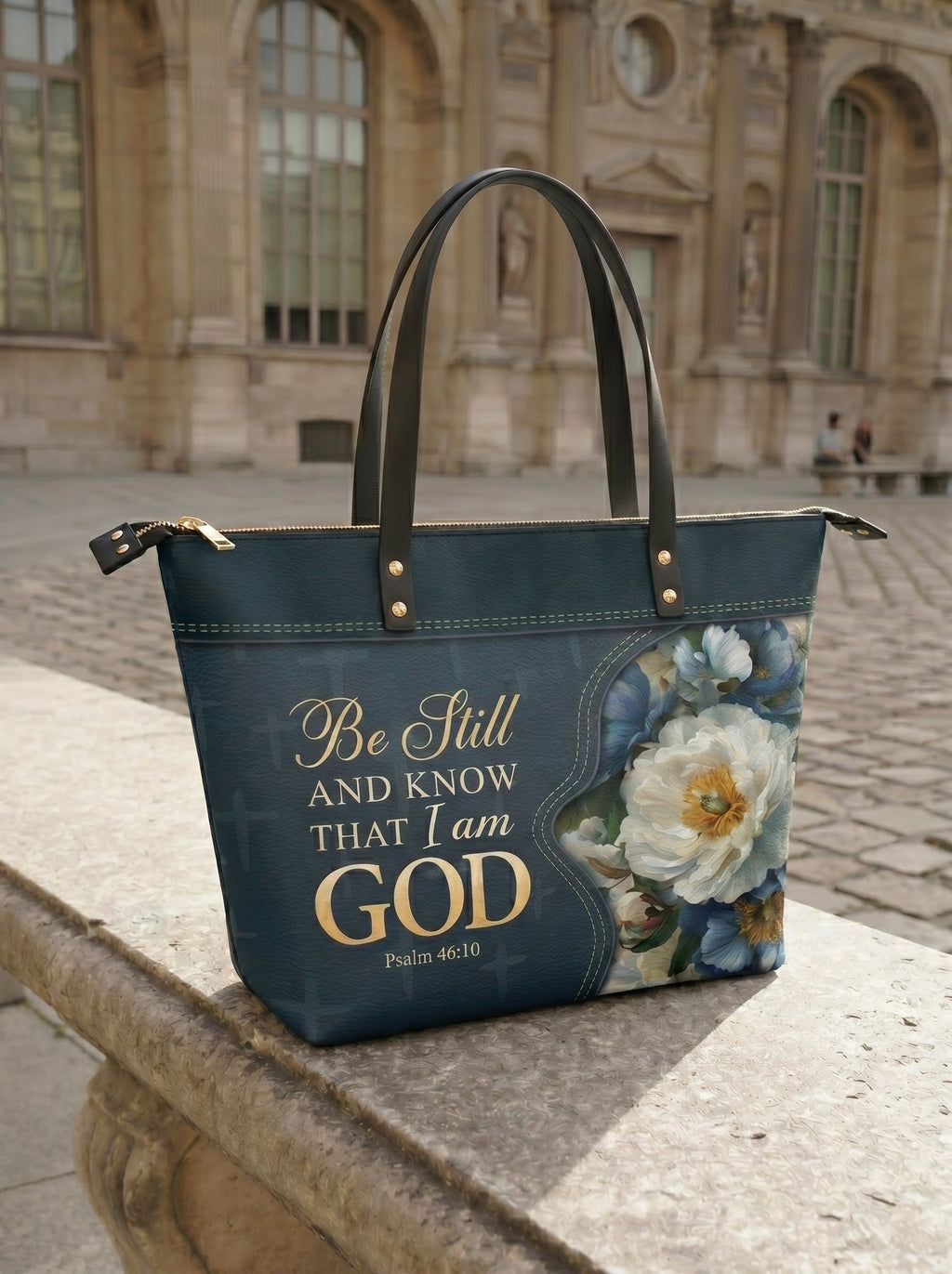 Psalm 46:10 Peace Scripture Leather Tote Bag