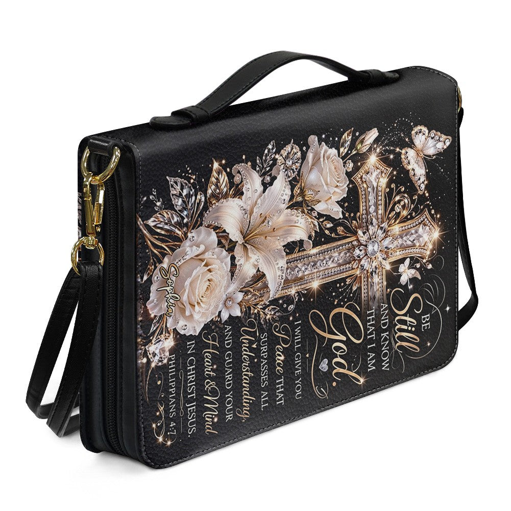 Personalized Cross & Floral Leather Bible Cover
