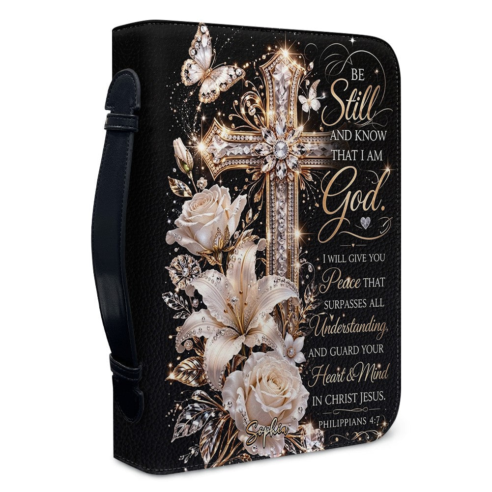 Personalized Cross & Floral Leather Bible Cover