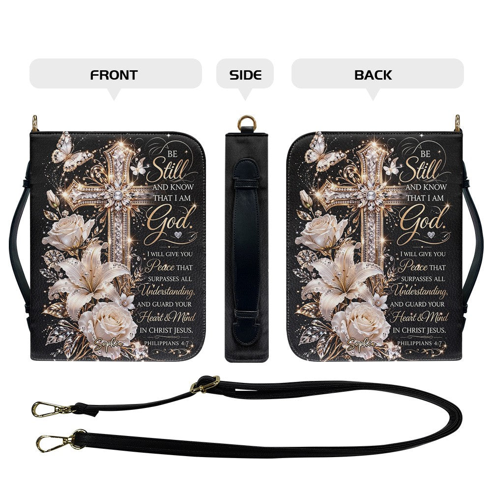 Personalized Cross & Floral Leather Bible Cover