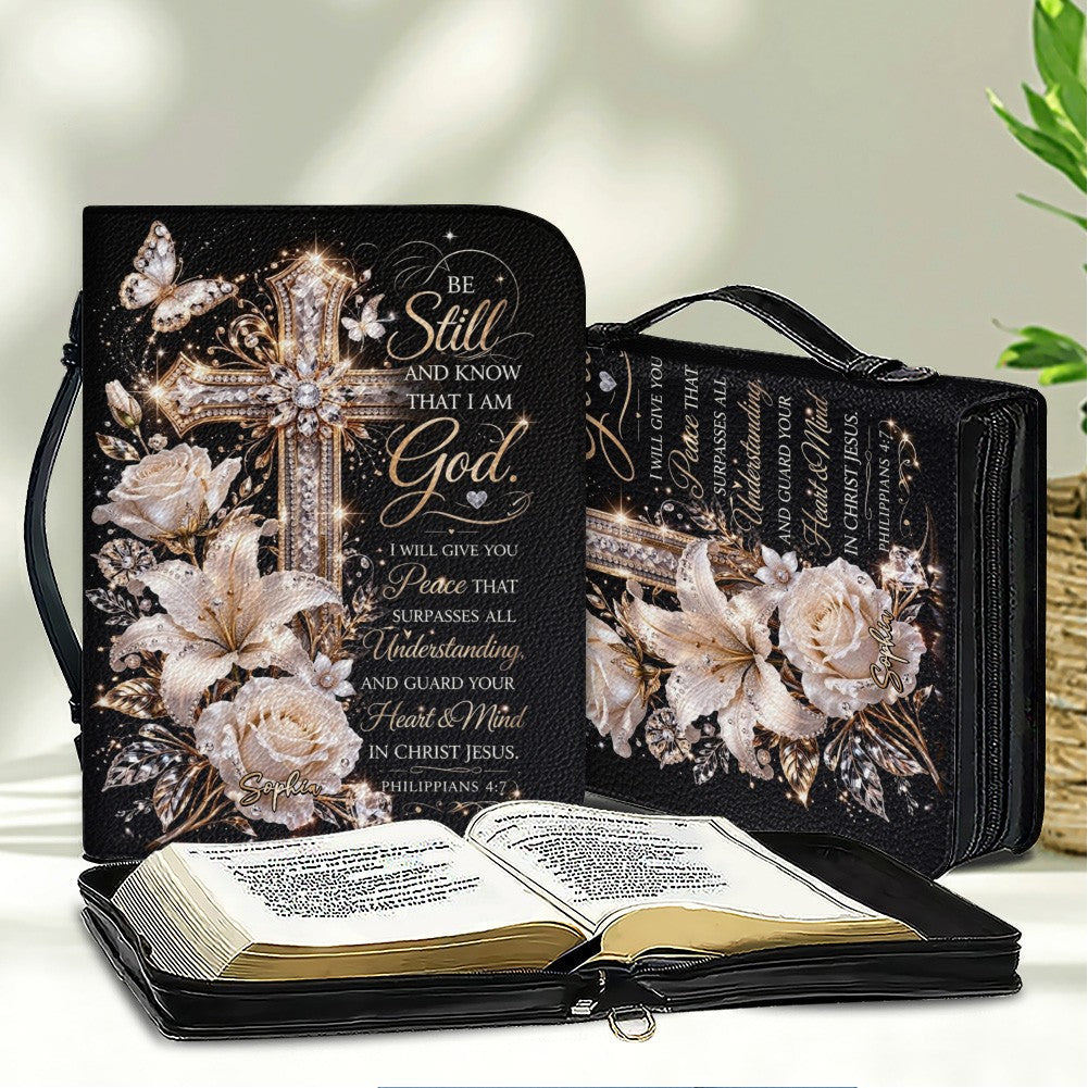 Personalized Cross & Floral Leather Bible Cover
