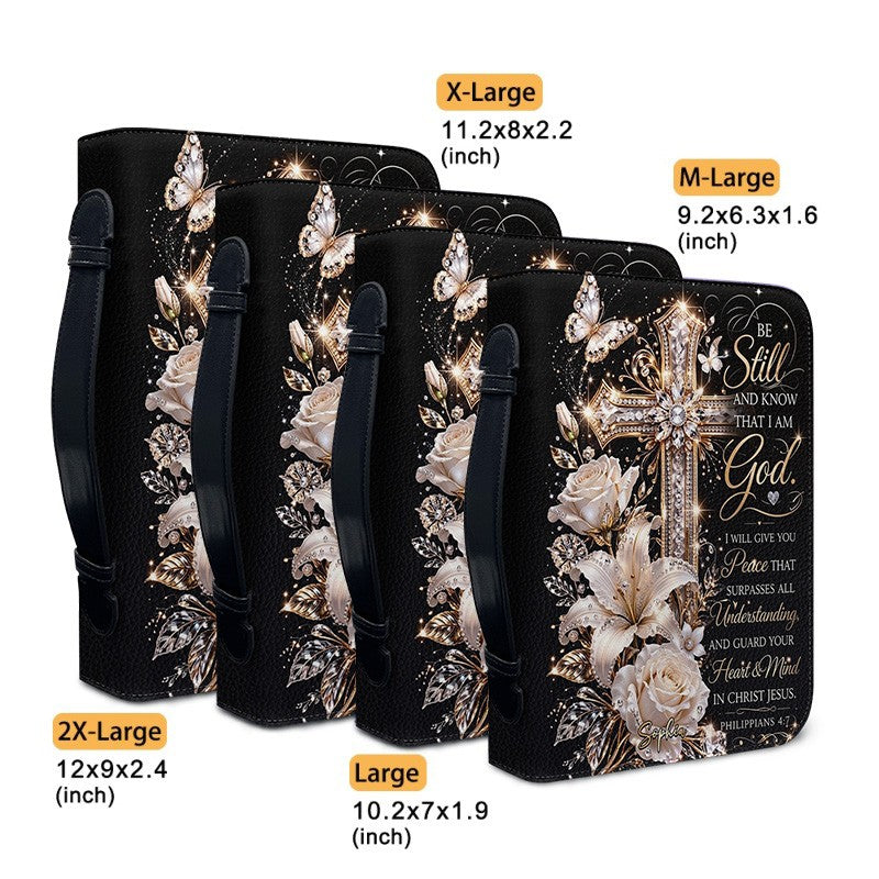 Personalized Cross & Floral Leather Bible Cover
