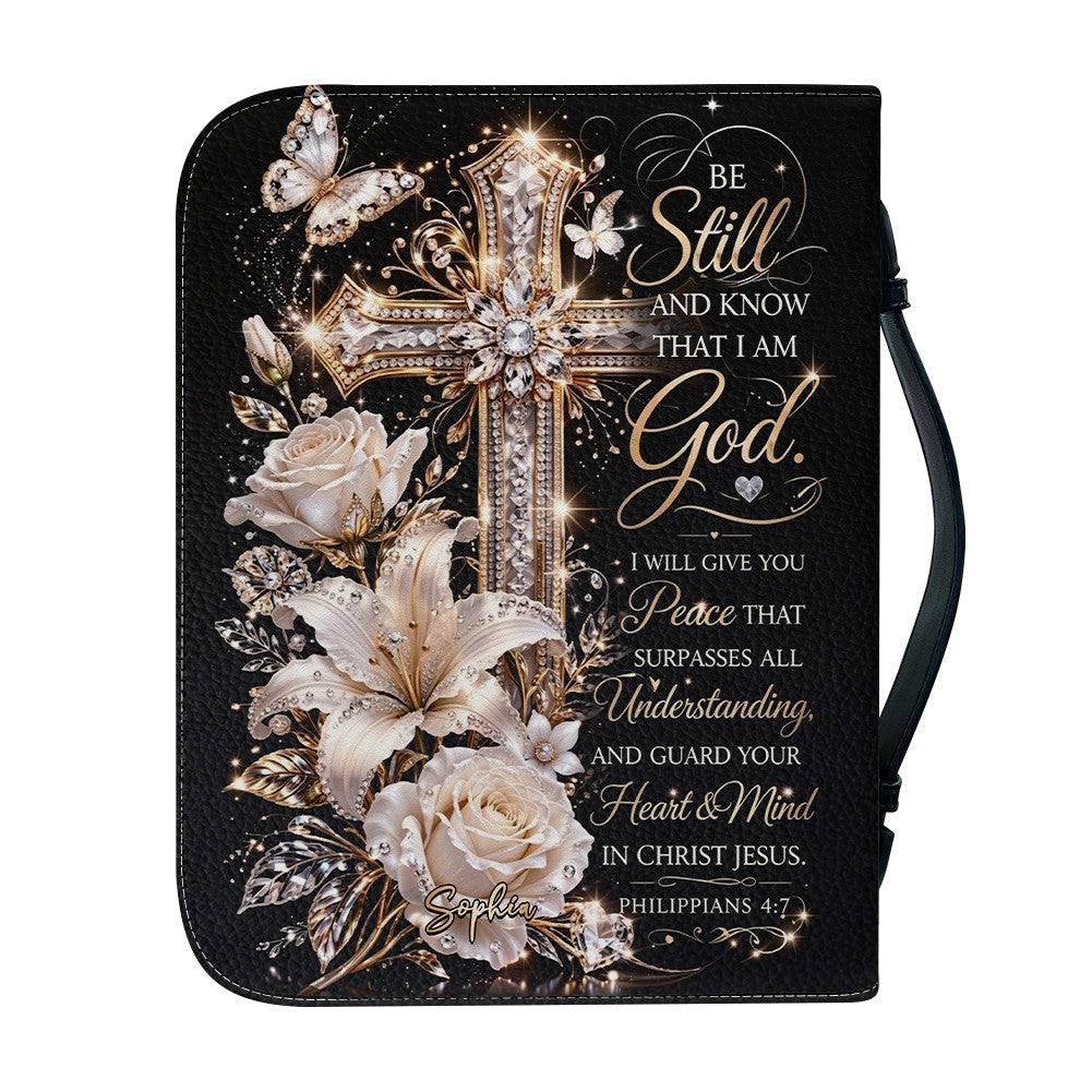 Personalized Cross & Floral Leather Bible Cover