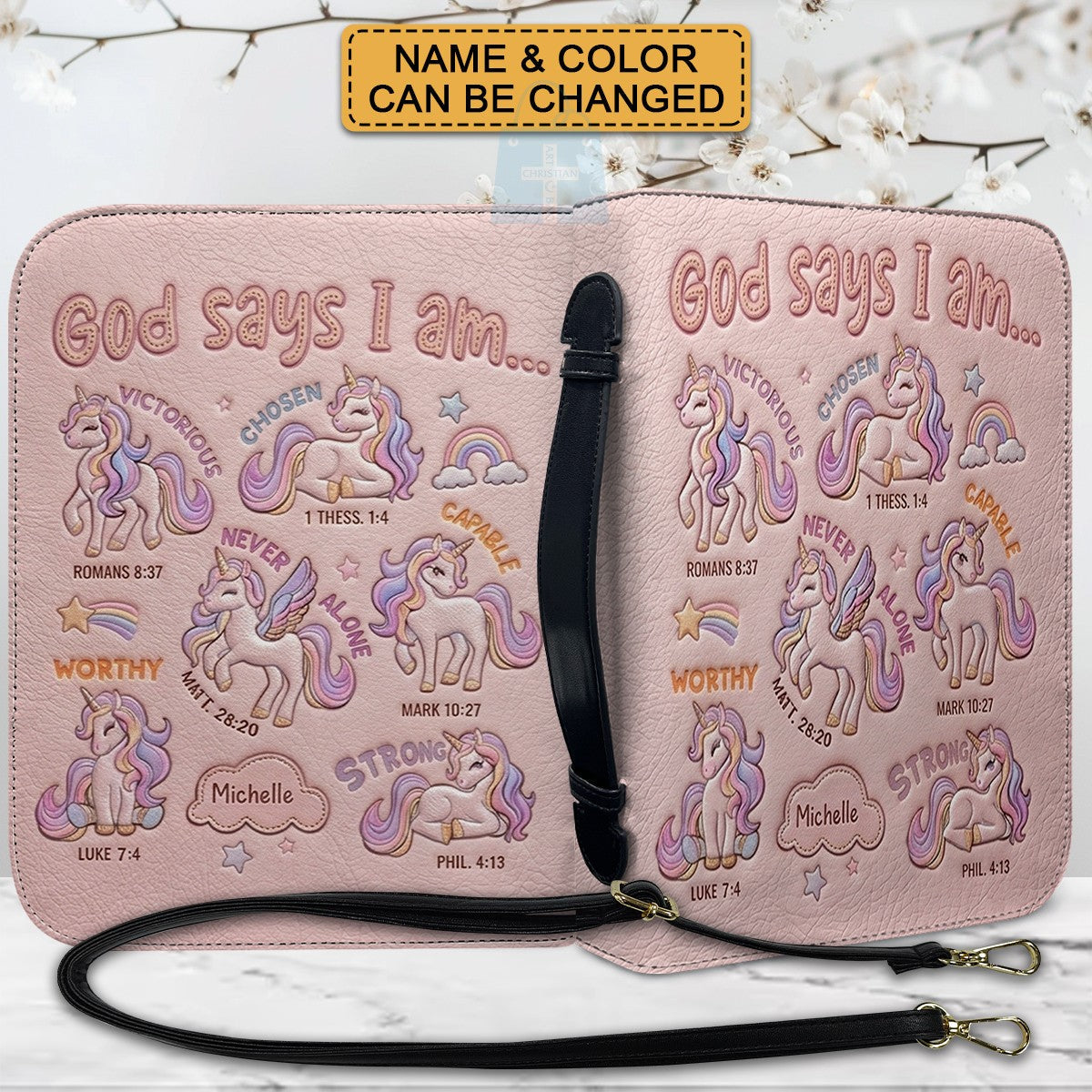 Personalized Unicorn "God Says I Am" Leather Bible Cover
