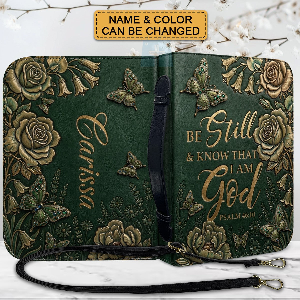 Personalized Purple Butterfly "Be Still" Leather Bible Cover