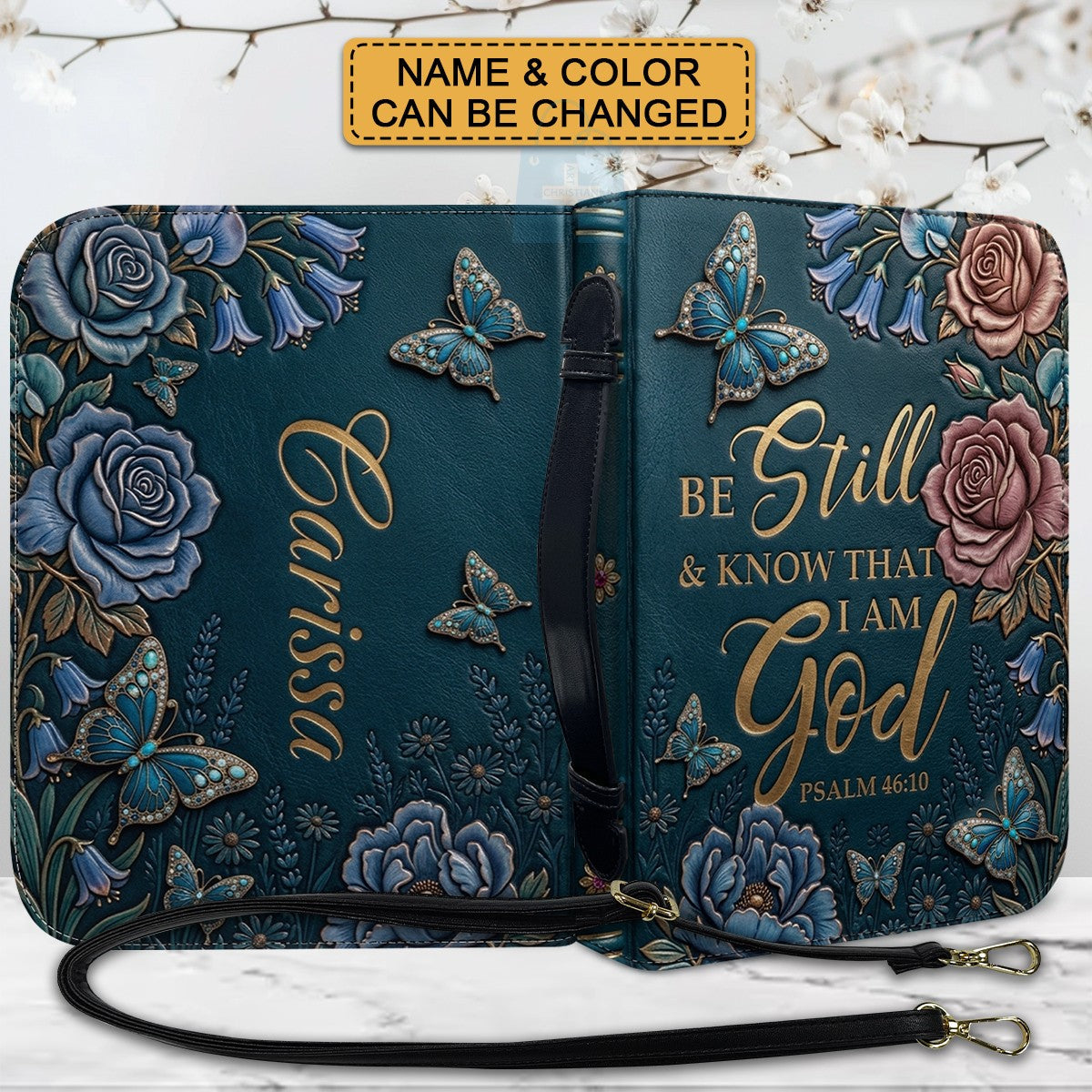 Personalized Purple Butterfly "Be Still" Leather Bible Cover