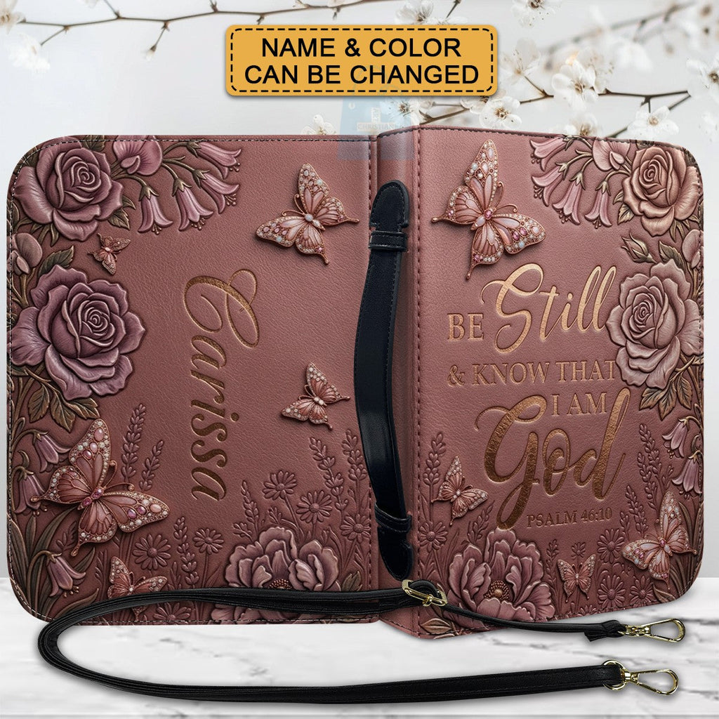 Personalized Purple Butterfly "Be Still" Leather Bible Cover