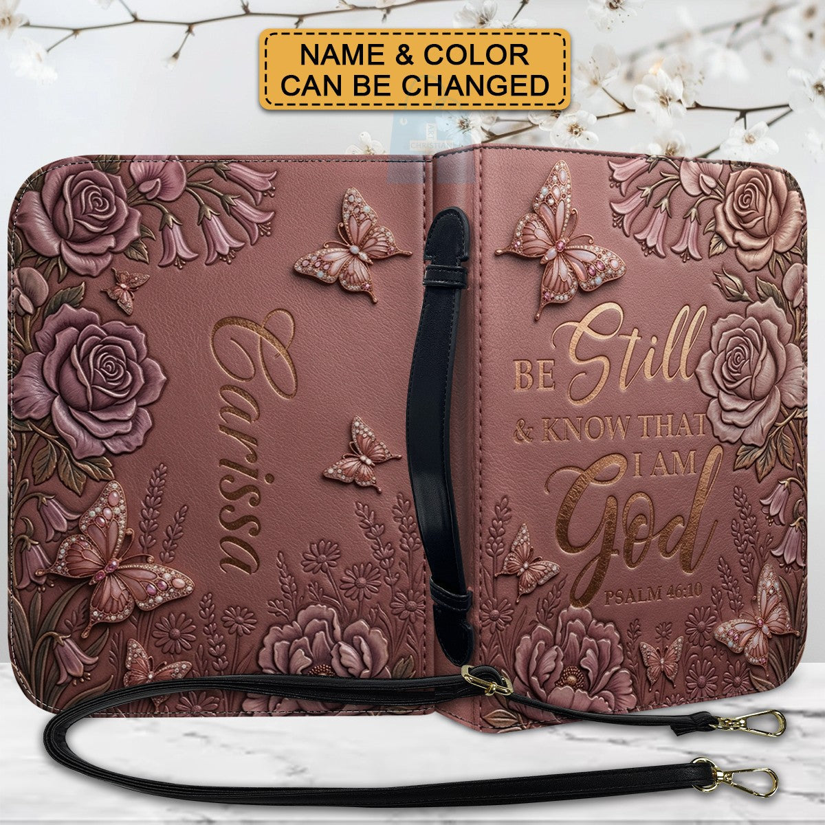Personalized Purple Butterfly "Be Still" Leather Bible Cover