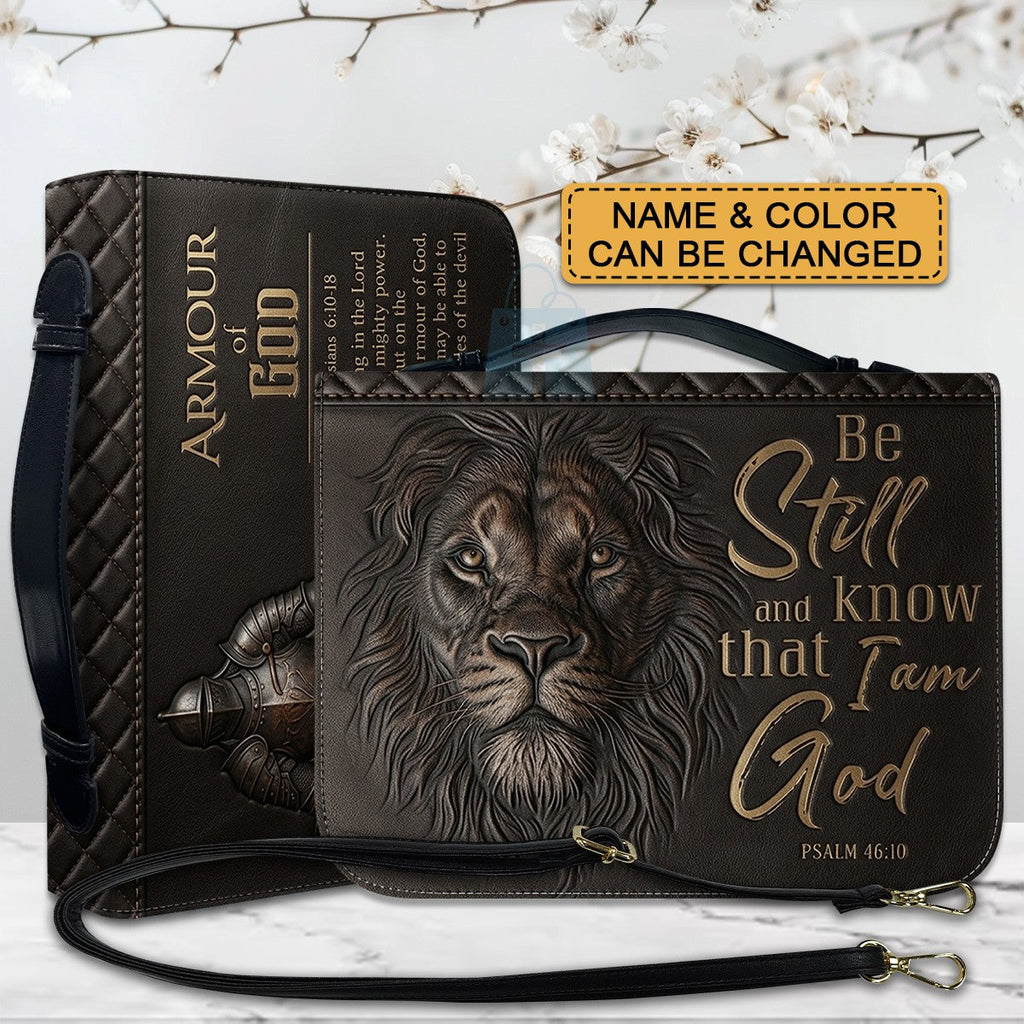 Personalized Brown Lion "Armor of God" Leather Bible Cover