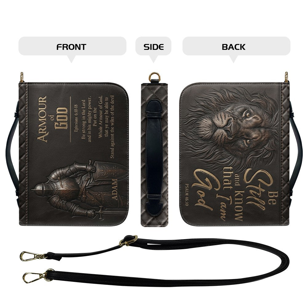 Personalized Brown Lion "Armor of God" Leather Bible Cover